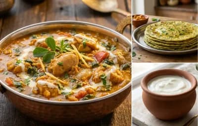Methi Murgi with Methi Thepla and Curd
