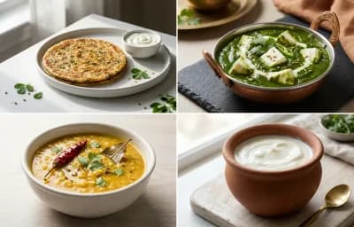 Methi Paratha with Palak Paneer with Moong Dal with Curd with Banana