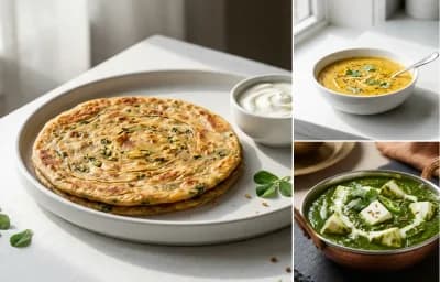 Methi Paratha with Toor Dal with Palak Paneer with Cucumber Salad (7