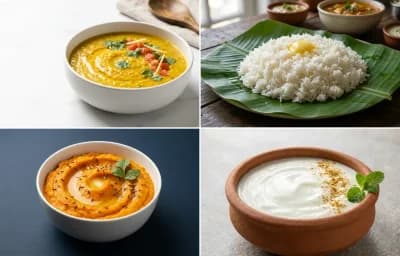 Mild Toor Dal with Steamed Rice with Mashed Carrot with Dahi