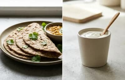 Mixed Veg Korma with Vegan Masoor Dal, Vegan Jowar Roti and Plain Yogurt Cup