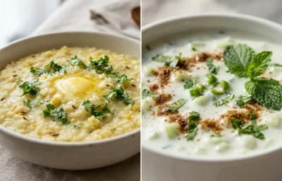 Moong Dal Khichdi with Cucumber Raita with Papad