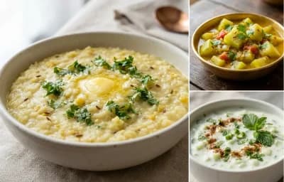 Moong Dal Khichdi with Lauki Sabzi with Cucumber Raita