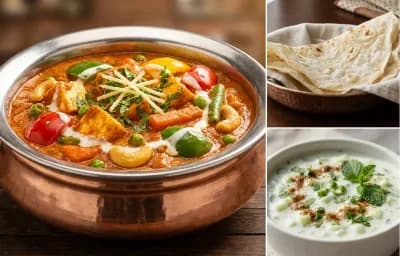 Mughlai Vegetable Jalfrezi with Roomali Roti and Cucumber Raita