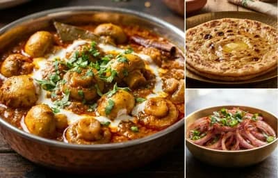 Mushroom Masala with Tawa Paratha and Onion Salad