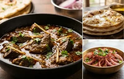 Mutton Kaleji Masala with Chapati and Onion Salad