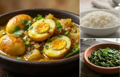 Ou Tenga Koni with Steamed Basmati Rice and Xaak Bhaji