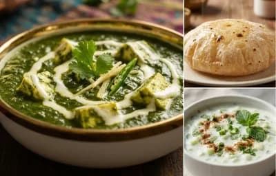 Palak Paneer with Phulka and Cucumber Raita