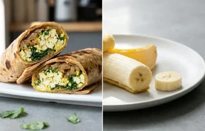 Paneer Bhurji Roll with Cucumber Salad with Banana