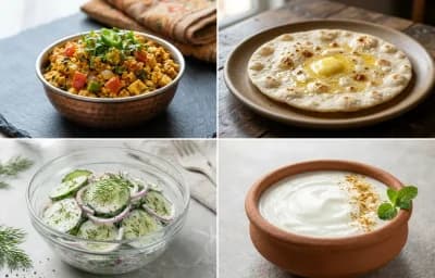 Paneer Bhurji with Jowar Roti with Cucumber Salad with Dahi