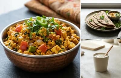 Paneer Bhurji with Vegan Jowar Roti and Plain Yogurt Cup