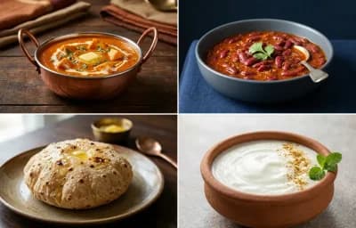Paneer Butter Masala with Rajma with Steamed White Rice with Phulka with Dahi with Green Salad (12