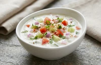 Paneer Chilla Roll with Steamed White Rice and Kachumber Raita