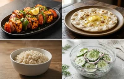 Paneer Tikka with Jowar Roti with Steamed White Rice with Cucumber Salad with Dahi