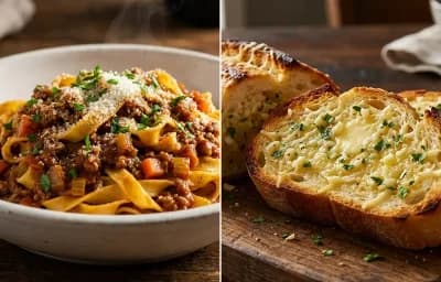 Pasta Bolognese with Garlic Bread