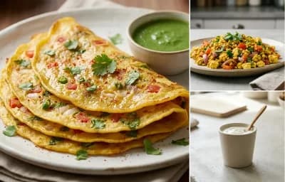 Phulka Plate with Moong Dal Chilla, Vegan Tofu Bhurji and Plain Yogurt Cup