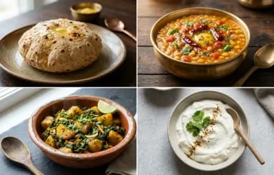 Phulka with Chana Dal with Aloo Methi with Plain Dahi