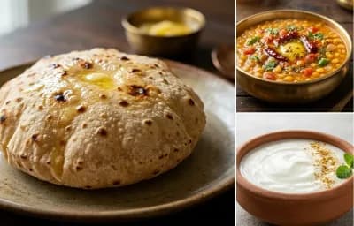 Phulka with Chana Dal with Dal Palak with Dahi