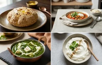 Phulka with Chana Masala with Palak Paneer with Steamed White Rice with Plain Dahi