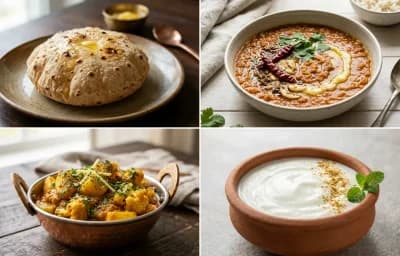 Phulka with Masoor Dal with Aloo Gobi Sabzi with Dahi