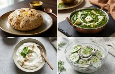 Phulka with Palak Paneer with Plain Dahi with Cucumber Salad