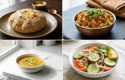Phulka with Paneer Bhurji with Toor Dal with Steamed White Rice with Green Salad