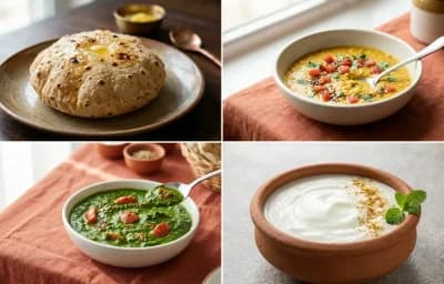 Phulka with Sattvic Chana Dal with Palak Sabzi with Dahi