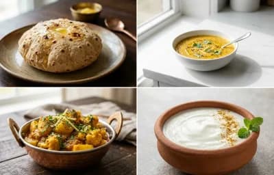 Phulka with Toor Dal with Aloo Gobi Sabzi with Dahi