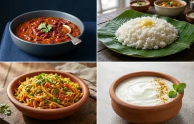 Rajma with Steamed White Rice with Cabbage Sabzi with Dahi
