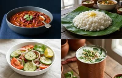Rajma with Steamed White Rice with Green Salad with Chaas