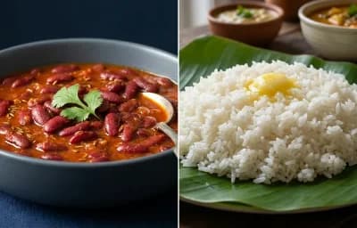 Rajma with Steamed White Rice with Kachumber with Chaas