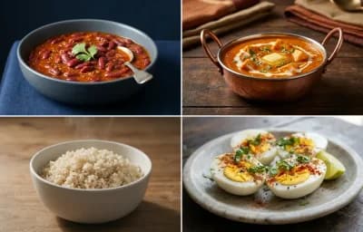 Rajma with Paneer Butter Masala with Steamed White Rice with Boiled Eggs with Green Salad