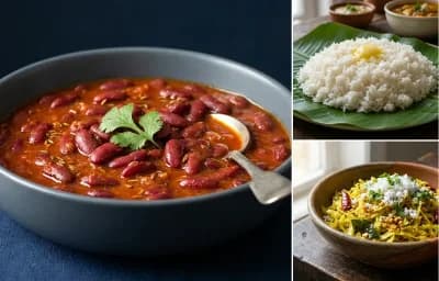 Rajma with Steamed White Rice with Cabbage Poriyal with Chaas