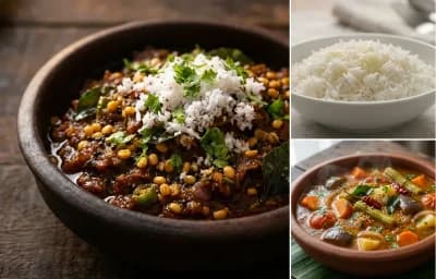 Ratha Poriyal with Steamed Basmati Rice and Vegetable Sambar
