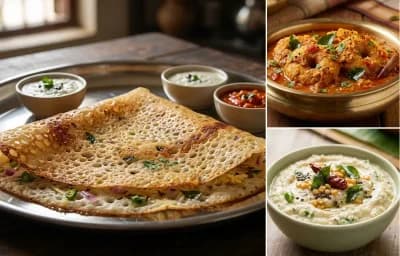 Rava Dosa with Vada Curry and Thengai Chutney
