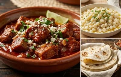 Red Chile Pork Stew with Buttered Hominy and Tortillas