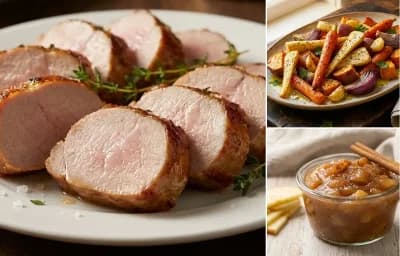 Roasted Pork Tenderloin with Roasted Root Vegetables and Cinnamon Applesauce