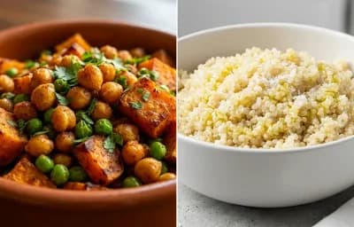 Roasted Sweet Potatoes and Chickpeas, Quinoa and Lemon Tahini Dressing