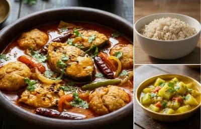 Rohu Machha Jhola with Steamed White Rice with Lauki Sabzi