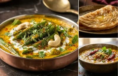 Shahi Bhindi with Warqi Paratha and Dal Tadka