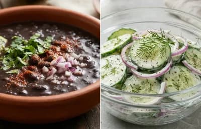 Black Bean Soup with Mediterranean Veggie Sandwich and Cucumber Salad