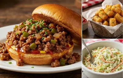 Sloppy Joes with Tater Tots and Coleslaw