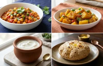 Soft Chana Masala with Steamed White Rice with Soft Pumpkin Sabzi with Curd with Phulka