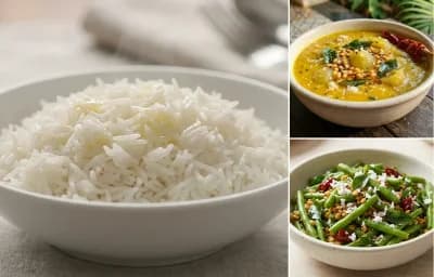 Steamed Basmati Rice with Amlechi Uddamethi and Beans Upkari