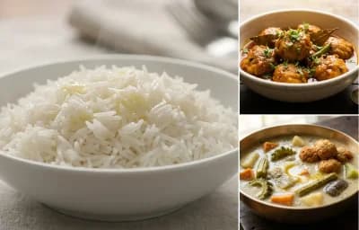 Steamed Basmati Rice with Chitol Macher Muitha and Shukto