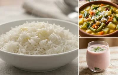 Steamed Basmati Rice with Gajbaje and Sol Kadhi