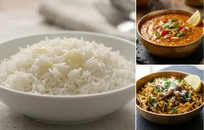 Steamed Basmati Rice with Masoor Dal Tadka and Koldil Bhaji