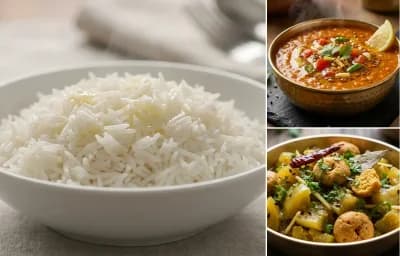 Steamed Basmati Rice with Masoor Dal Tadka and Lau Torkari