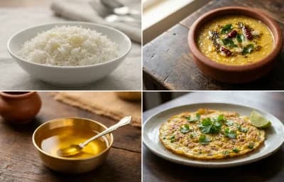 Steamed Basmati Rice with Paruppu, Ghee, Muttai Omelette and Cabbage Poriyal