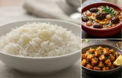 Steamed Basmati Rice with Sundakkai Vathal Kuzhambu and Senai Kizhangu Varuval